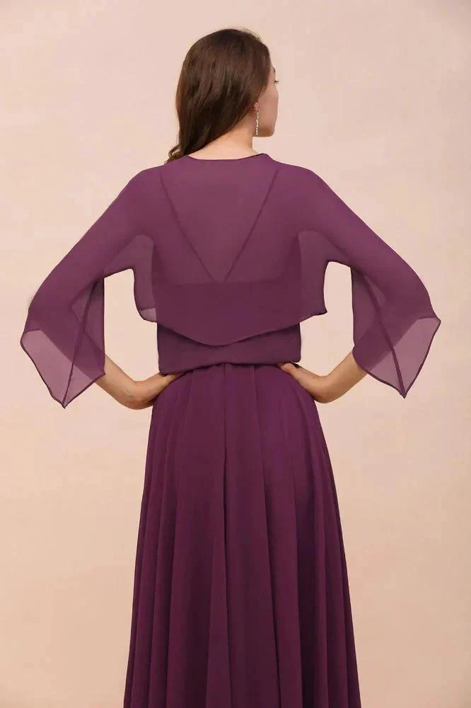 Purple Bridesmaid Dress with Wraps Spaghetti Straps Floor Length Casual Dress - Image 8