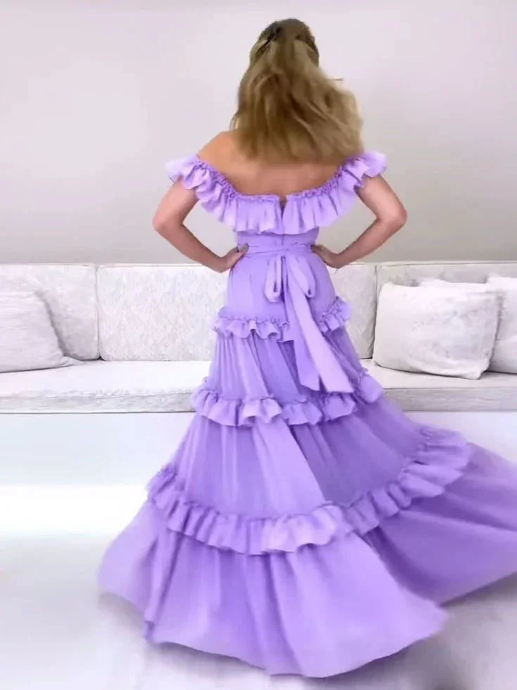 Purple chiffon long prom dress evening dress Y5355 - Image 2