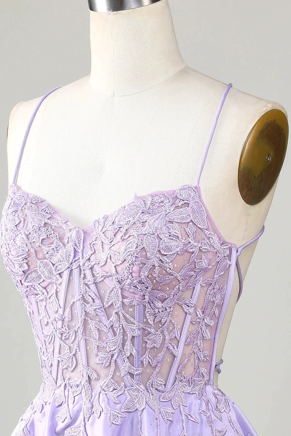 Purple Corset A-Line Satin Short Homecoming Dress With Lace Y3066 - Image 2