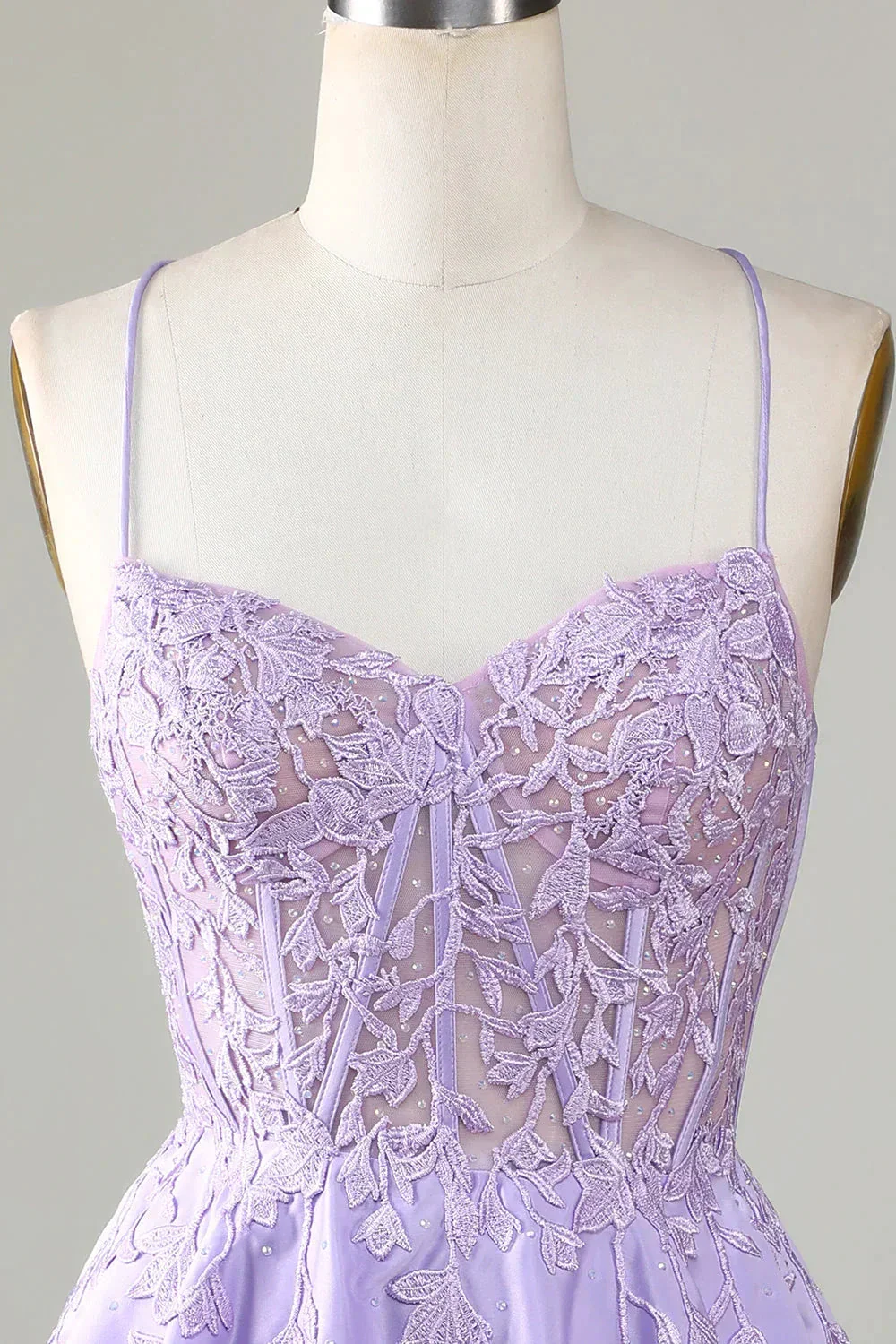 Purple Corset A-Line Satin Short Homecoming Dress With Lace Y3066 - Image 3