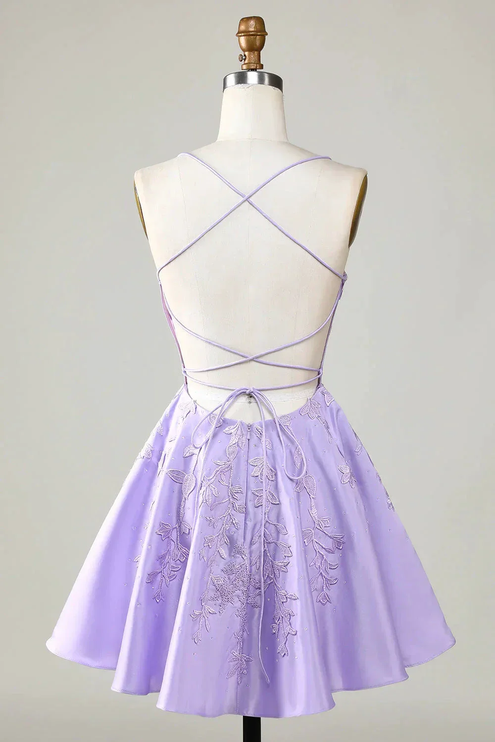 Purple Corset A-Line Satin Short Homecoming Dress With Lace Y3066 - Image 4