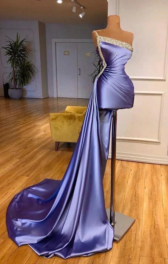 Purple formal dresses, beaded evening dresses, one shoulder evening dress, evening dresses short, elegant formal dresses Y1771 - Image 2