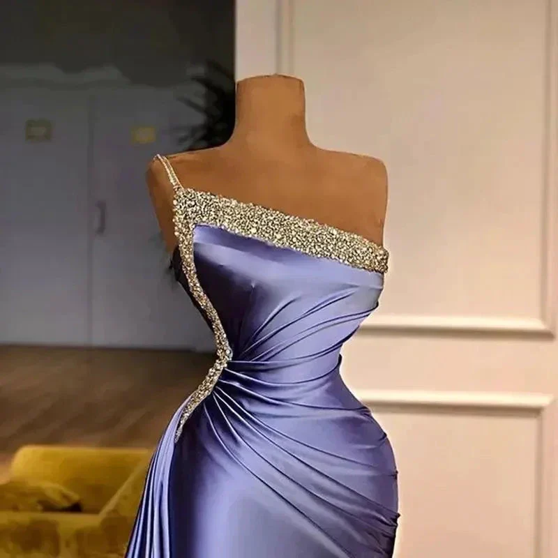 Purple formal dresses, beaded evening dresses, one shoulder evening dress, evening dresses short, elegant formal dresses Y1771 - Image 3