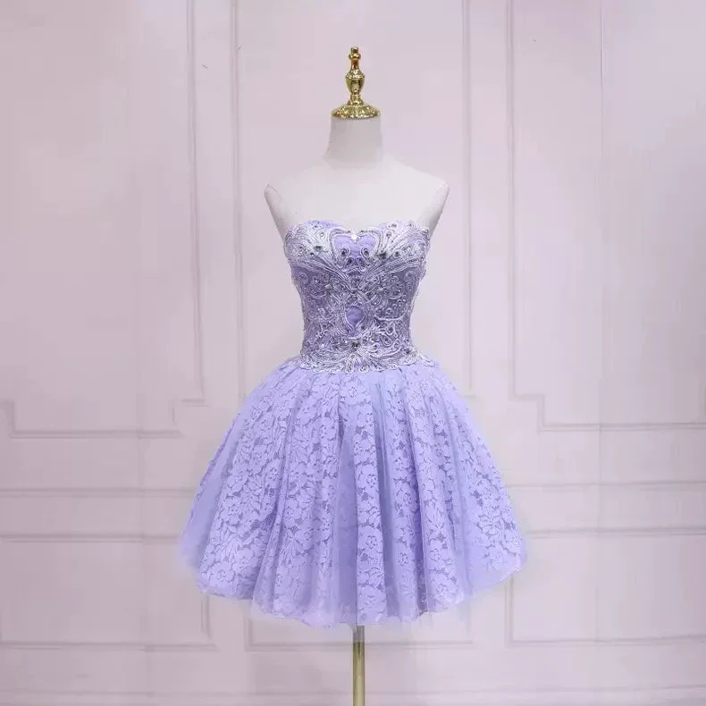 Purple Lace Short Homecoming Dress Strapless Homecoming Dress s37