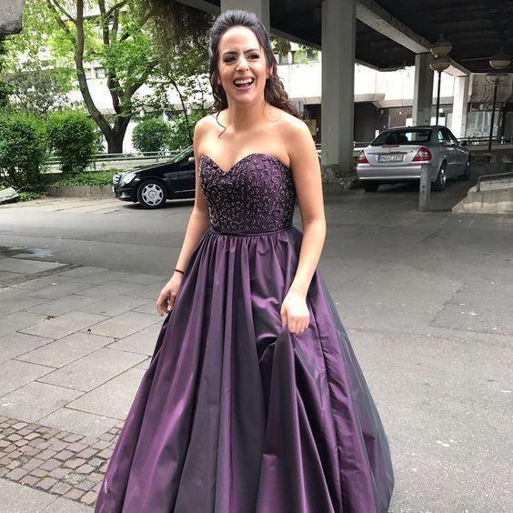 Purple Long Prom Dress Evening Dresses Beaded Bodice Y878 - Image 2