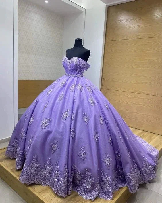 Purple Off The Shoulder Ball Gown,Purple Sweet 16 Dress  Y6600 - Image 2