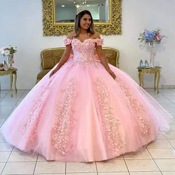 Purple Off The Shoulder Tulle Appliques Ball Gown,Sweet 16 Dress Y5472 - Image 3