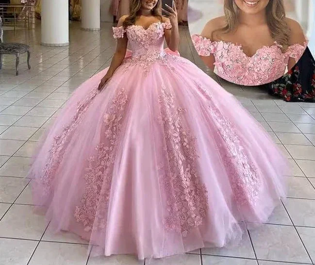 Purple Off The Shoulder Tulle Appliques Ball Gown,Sweet 16 Dress Y5472 - Image 4