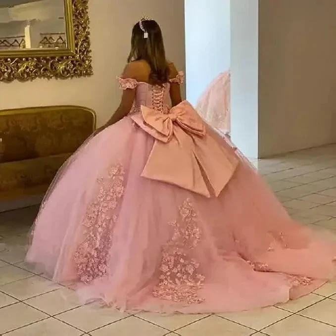 Purple Off The Shoulder Tulle Appliques Ball Gown,Sweet 16 Dress Y5472 - Image 5