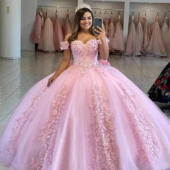 Purple Off The Shoulder Tulle Appliques Ball Gown,Sweet 16 Dress Y5472 - Image 6