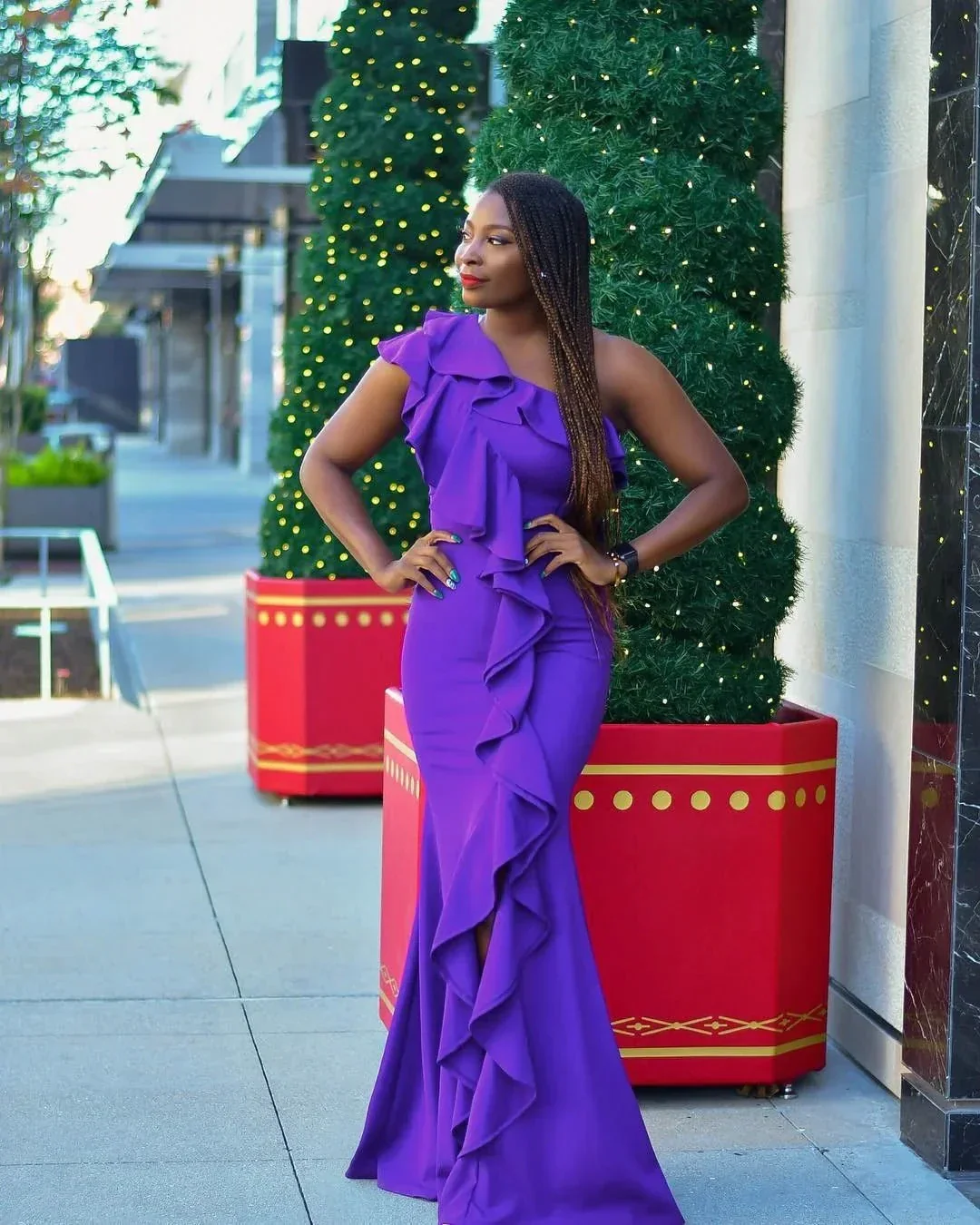 Purple One Shoulder Mermaid Prom Dress Purple Evening Dress Y5780 - Image 2