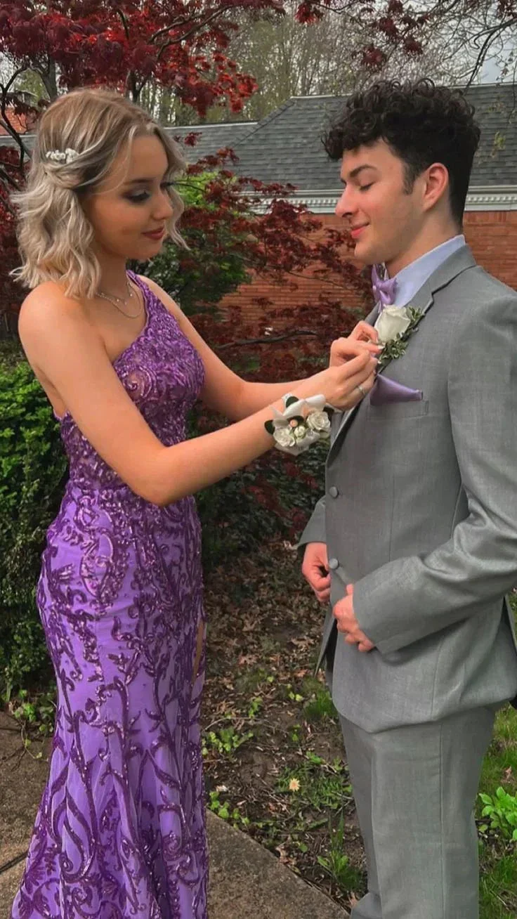 Purple One Shoulder Sequins Evening Dress Glam Dress Y5366 - Image 3
