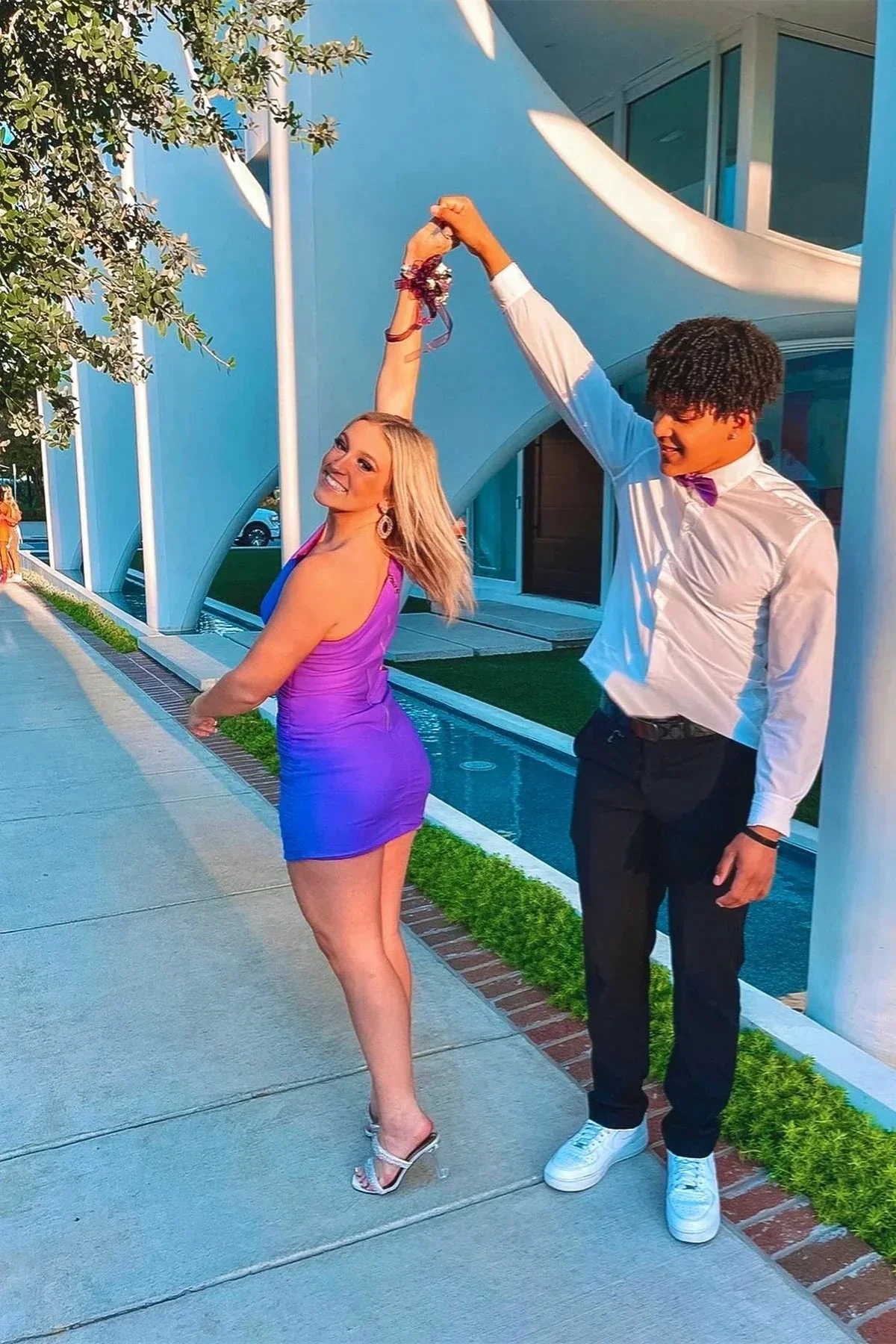 Purple One Shoulder Tight Mini Homecoming Dress Y2814 - Image 3