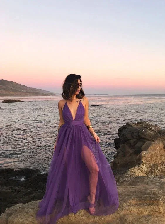 Purple prom dresses for women sexy spaghetti straps evening dresses Y199 - Image 2
