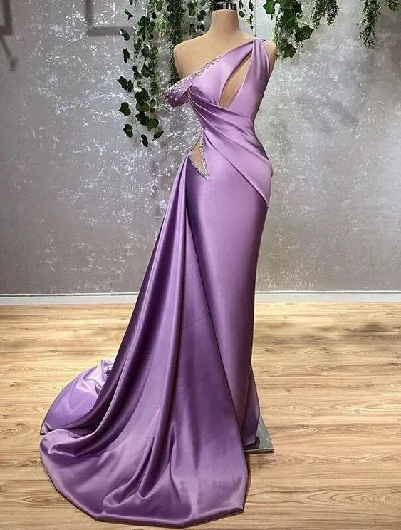 Purple Prom Dresses, Keyhole Prom Dresses, Satin Evening Dresses Y4285 - Image 2