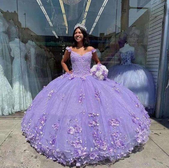 Purple Quinceañera Flower Ruffles Sweetheart Princess Ball Gown Y1610 - Image 2