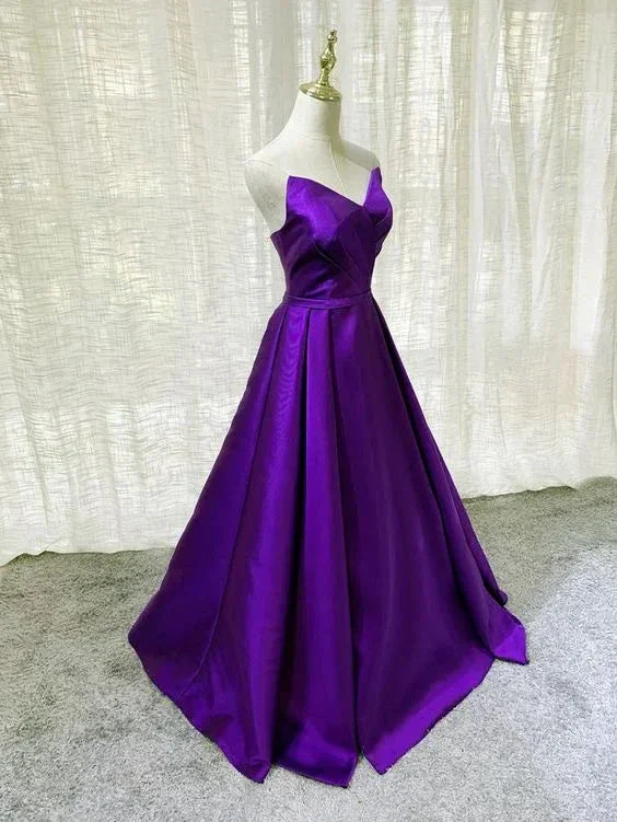 Purple Satin A-line Simple Floor Length Evening Dress Formal Dress Y869 - Image 2