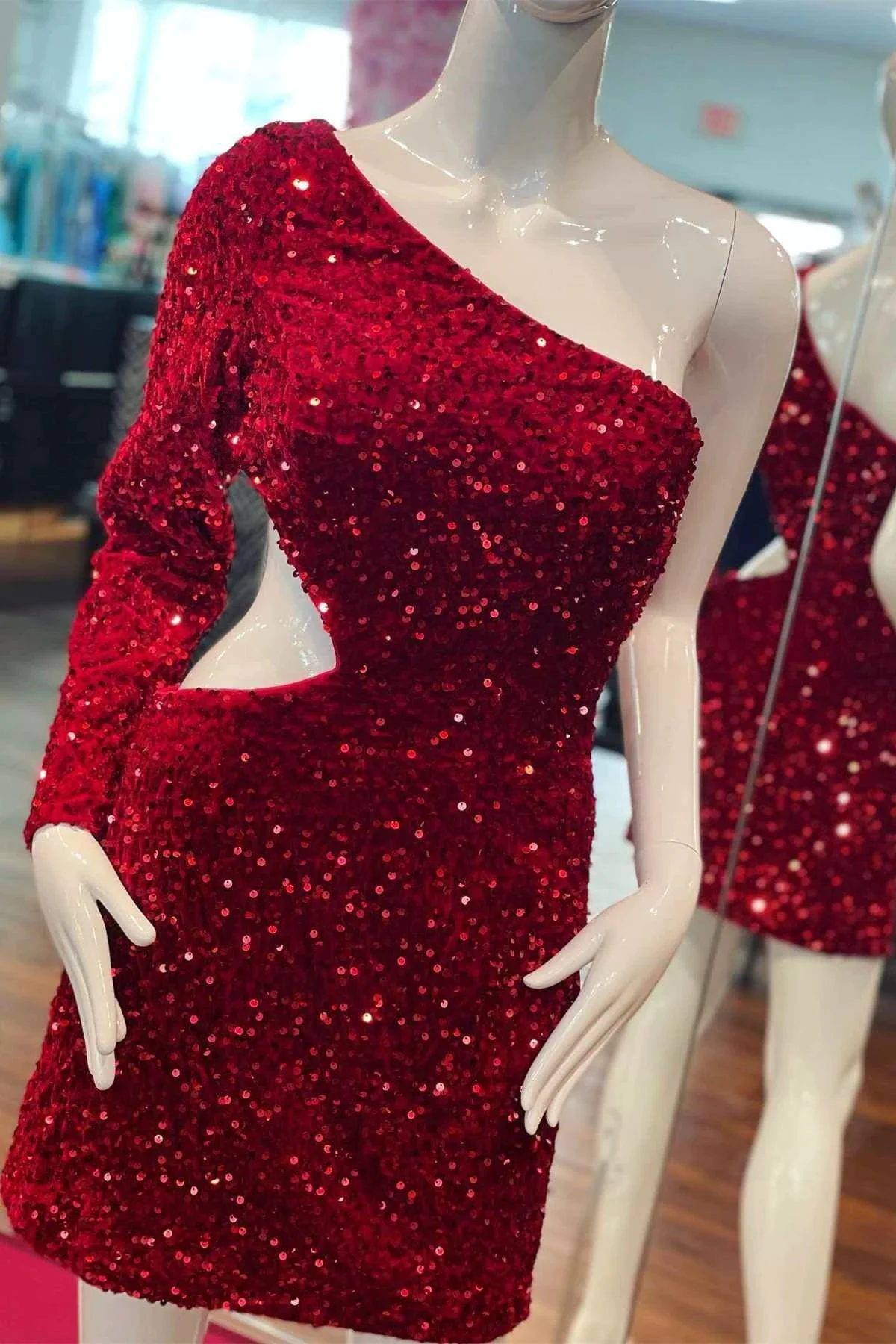 Purple Sequin One-Sleeve Cutout Short Homecoming Dress - Image 6