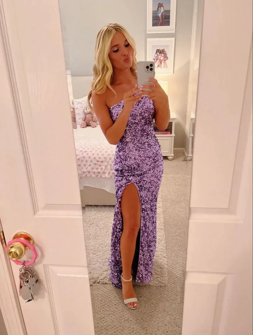 Purple Sequins Mermaid Evening Dress with Split Y2915 - Image 2