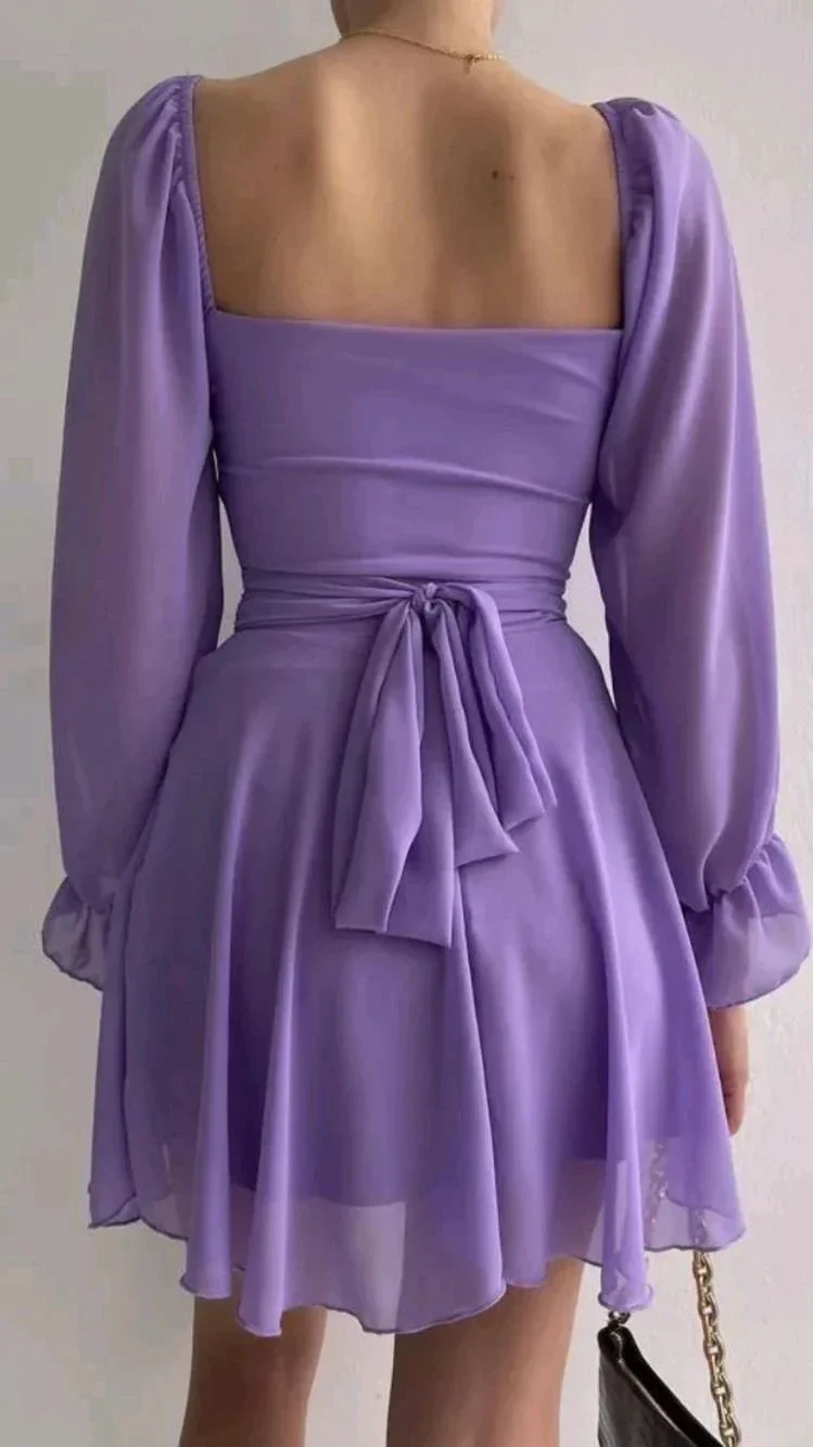 Purple Square Neckline Chiffon Homecoming Dress Y2885 - Image 2