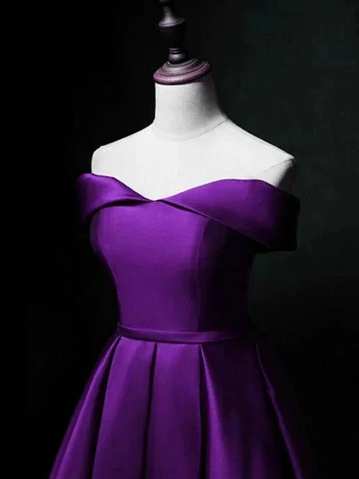 Purple Sweetheart Satin Off Shoulder Homecoming Dresses Y855 - Image 3