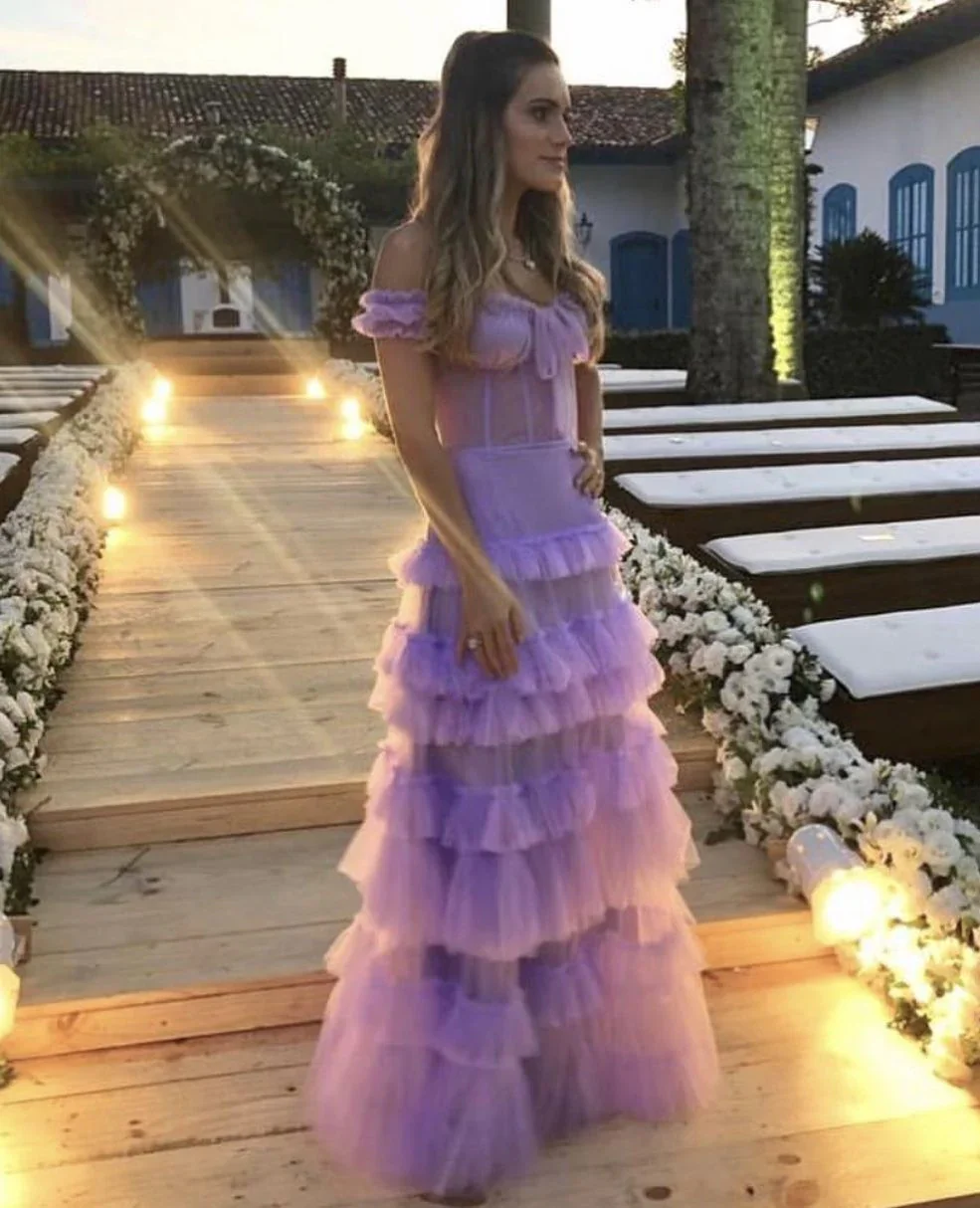 Purple Tiered Prom Dresses Long Evening Dresses Y5371 - Image 2