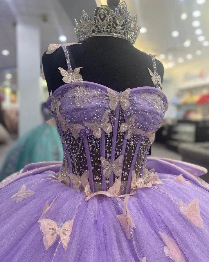 Purple Tulle Ball Gown With Butterflies,Sweet 16 Dress,Purple Princess Dress Y2270 - Image 3