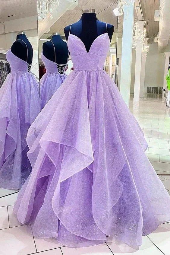 Purple Tulle Long A-Line Prom Dress, Beautiful Spaghetti Strap Formal Evening Dress Y1178 - Image 2
