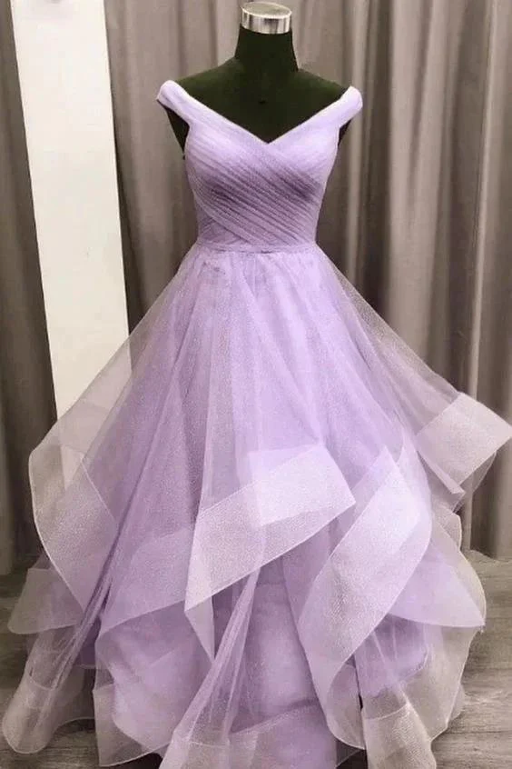 Purple tulle long A line prom dress evening dress Y911 - Image 2