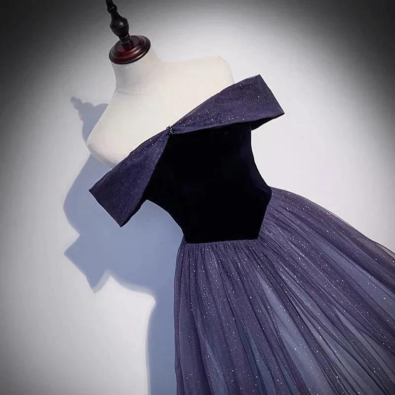 Purple tulle long prom dress A line evening gown s66 - Image 2