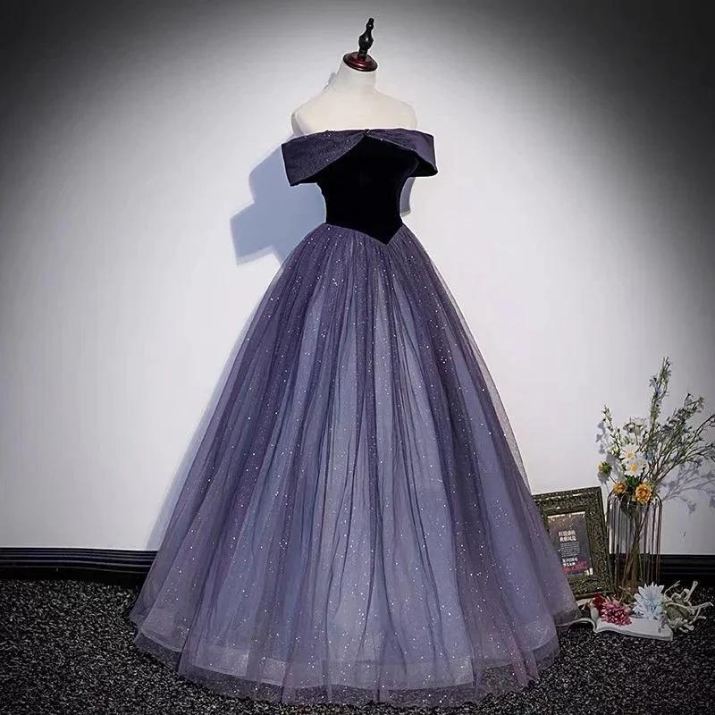 Purple tulle long prom dress A line evening gown s66 - Image 3