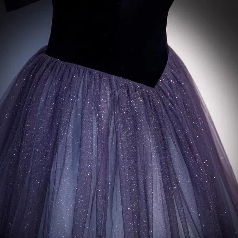 Purple tulle long prom dress A line evening gown s66 - Image 4