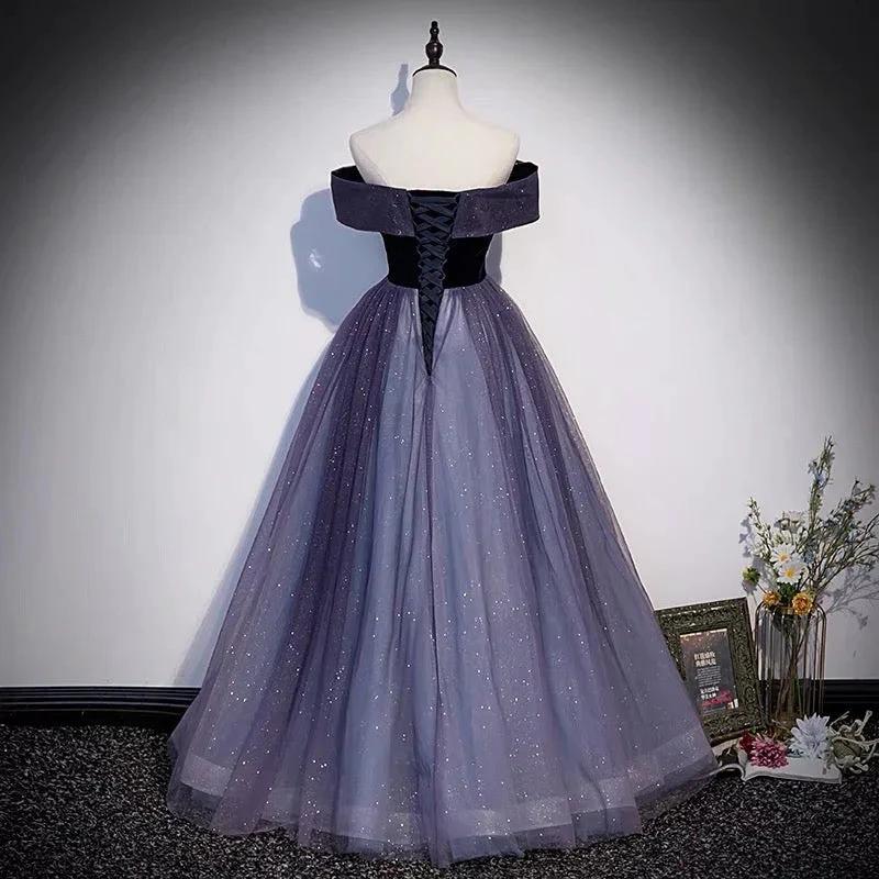 Purple tulle long prom dress A line evening gown s66 - Image 5