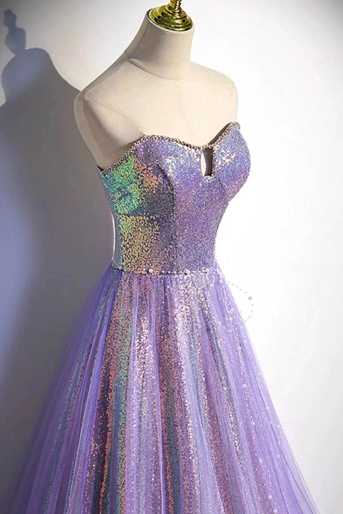 Purple tulle sequins long prom dress evening dress s84 - Image 3