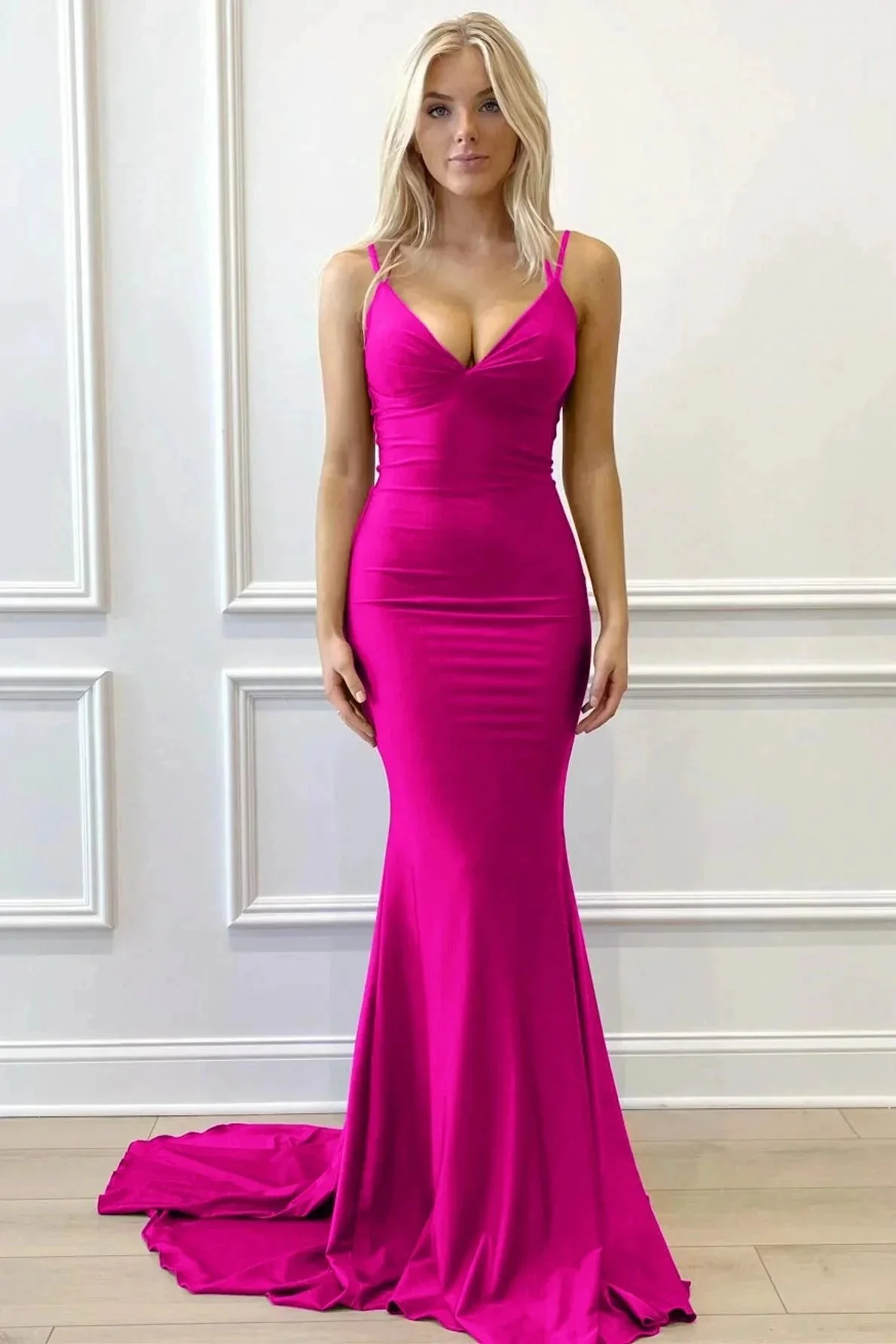 Purple V-Neck Lace-Up Mermaid Long Formal Dress - Image 5