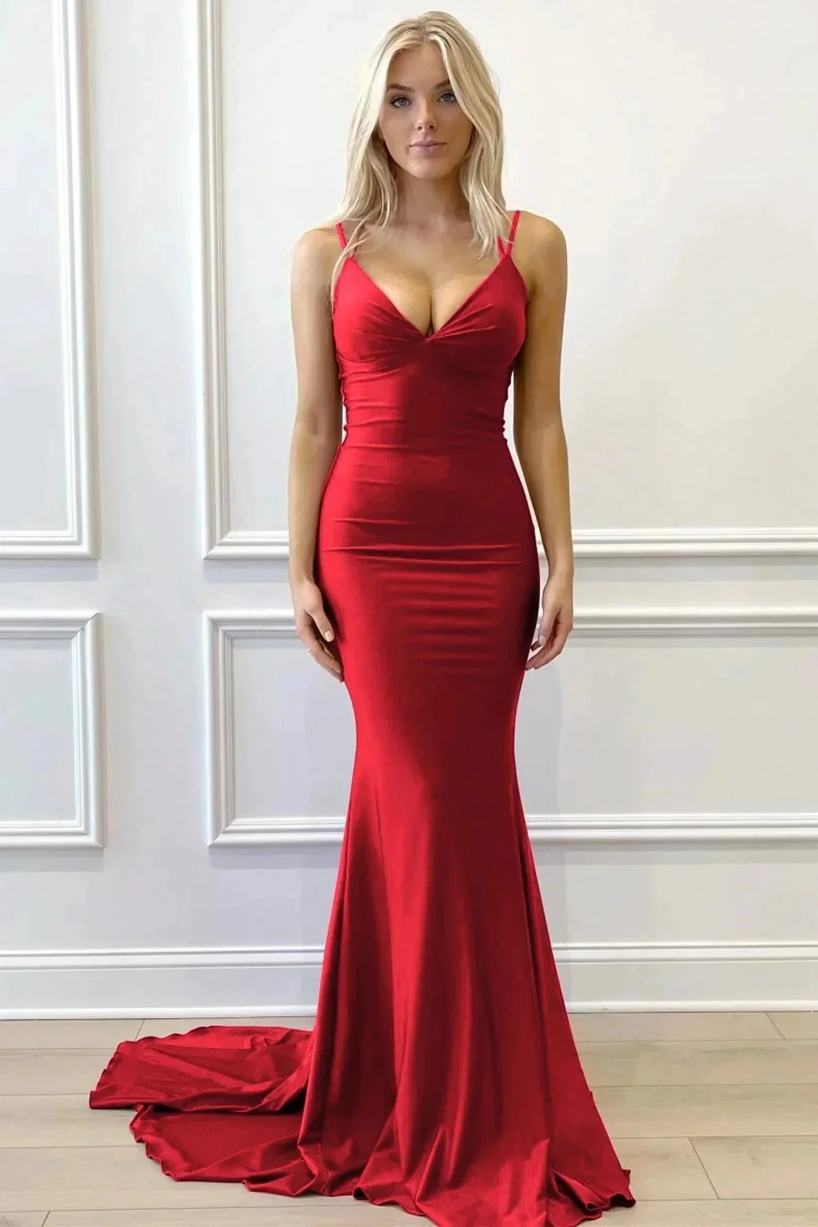 Purple V-Neck Lace-Up Mermaid Long Formal Dress - Image 8