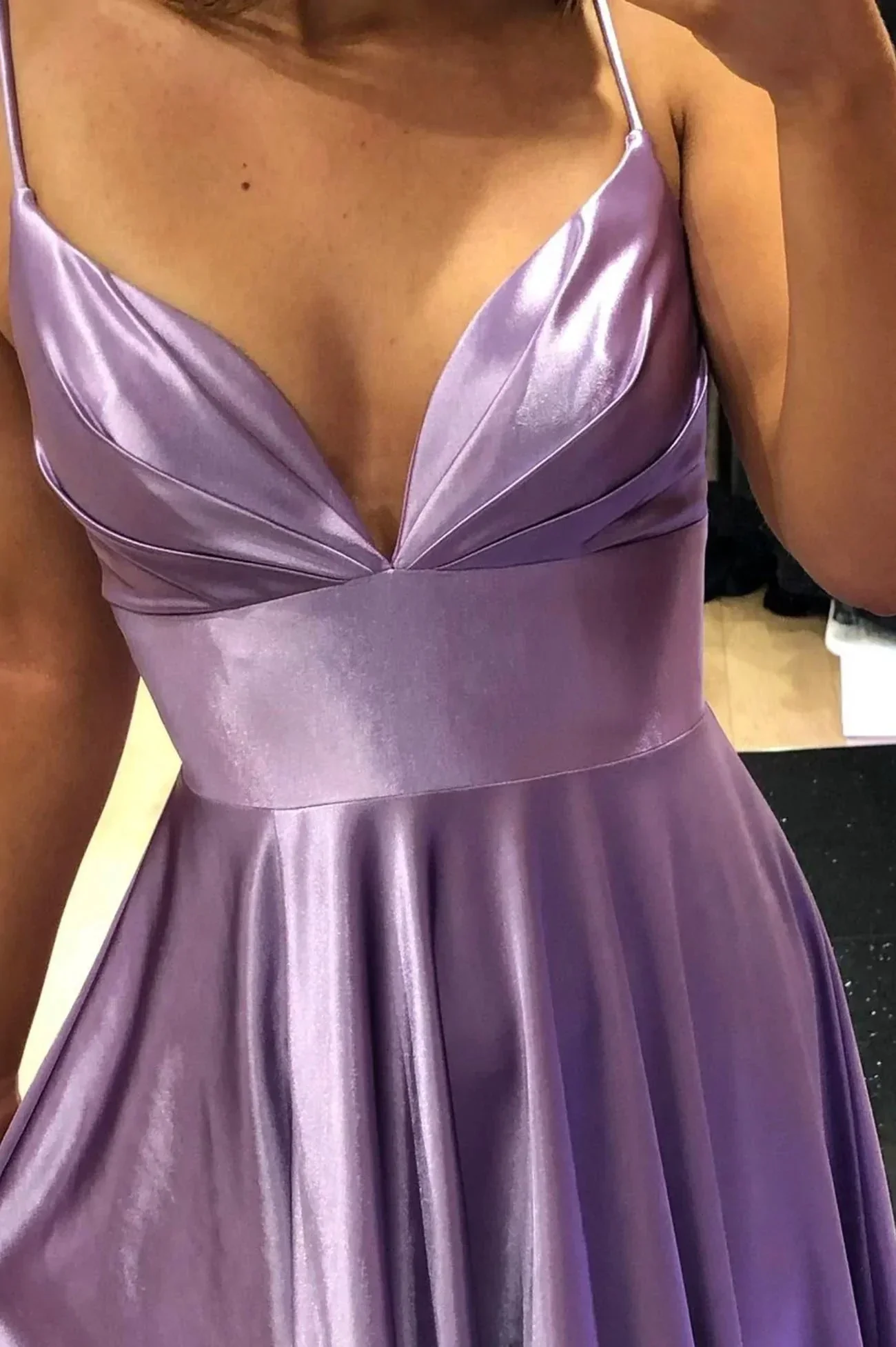 Purple V-Neck Satin Long Prom Dress Simple A-Line Evening Dress Y927 - Image 2