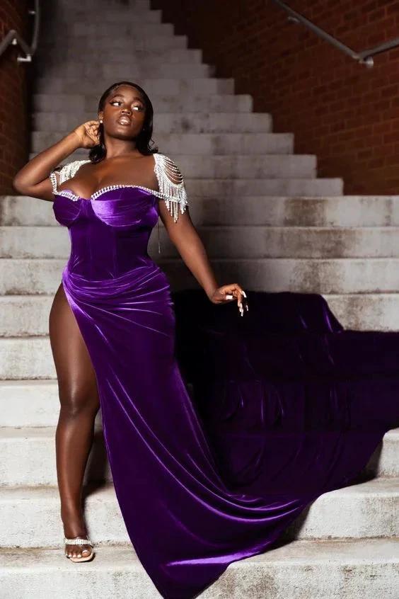 Purple Velvet Evening Dress,Sexy Formal Gown For Black Girls Y1835 - Image 2