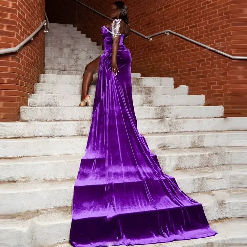 Purple Velvet Evening Dress,Sexy Formal Gown For Black Girls Y1835 - Image 3