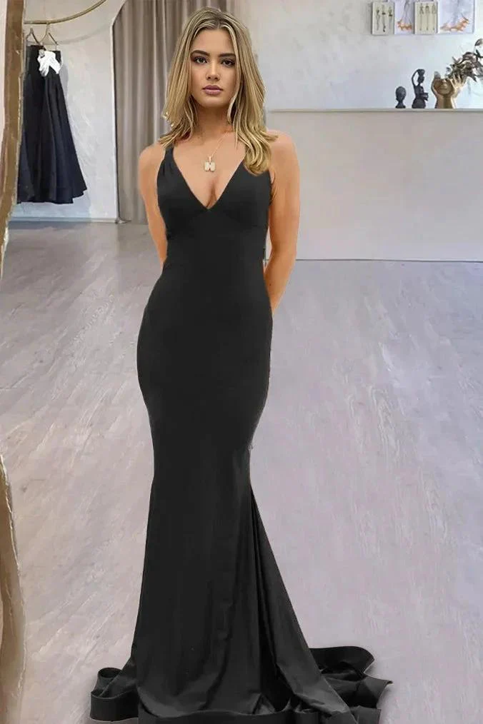 Quaylee | Yellow Mermaid V-Neck Satin Prom Dresses With Tail Evening Dress - Image 10