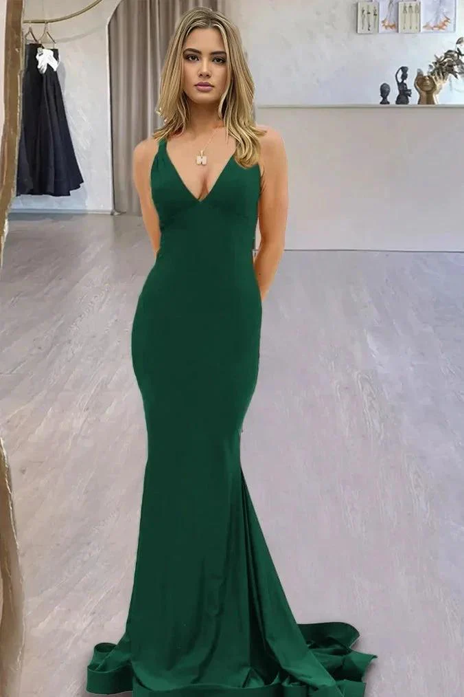 Quaylee | Yellow Mermaid V-Neck Satin Prom Dresses With Tail Evening Dress - Image 9