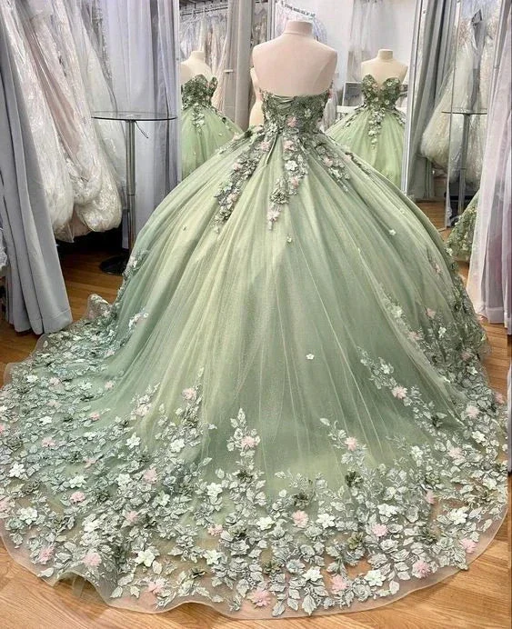 Quinceanera Dresses Ball Gown Lace Ball Gown Sweet 16 Dress With Flowers Y2062 - Image 2
