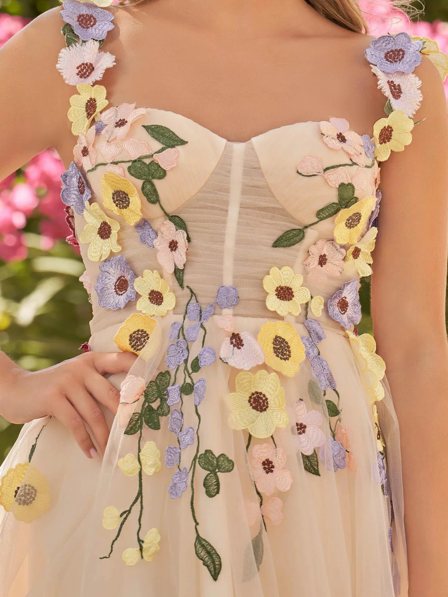 3D Flower Tulle Short Length Prom Dresses - Image 3