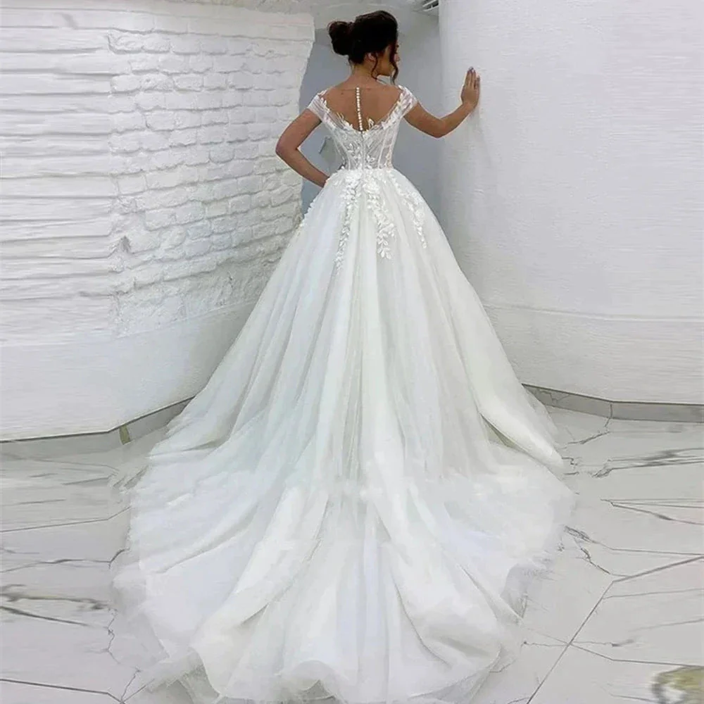 Ramanda Elegant V-Neck Sleeveless Wedding Dress For Bride 2023  A-Line Floral Lace Appliques Buttons Back  Vestido De Novia - Image 2