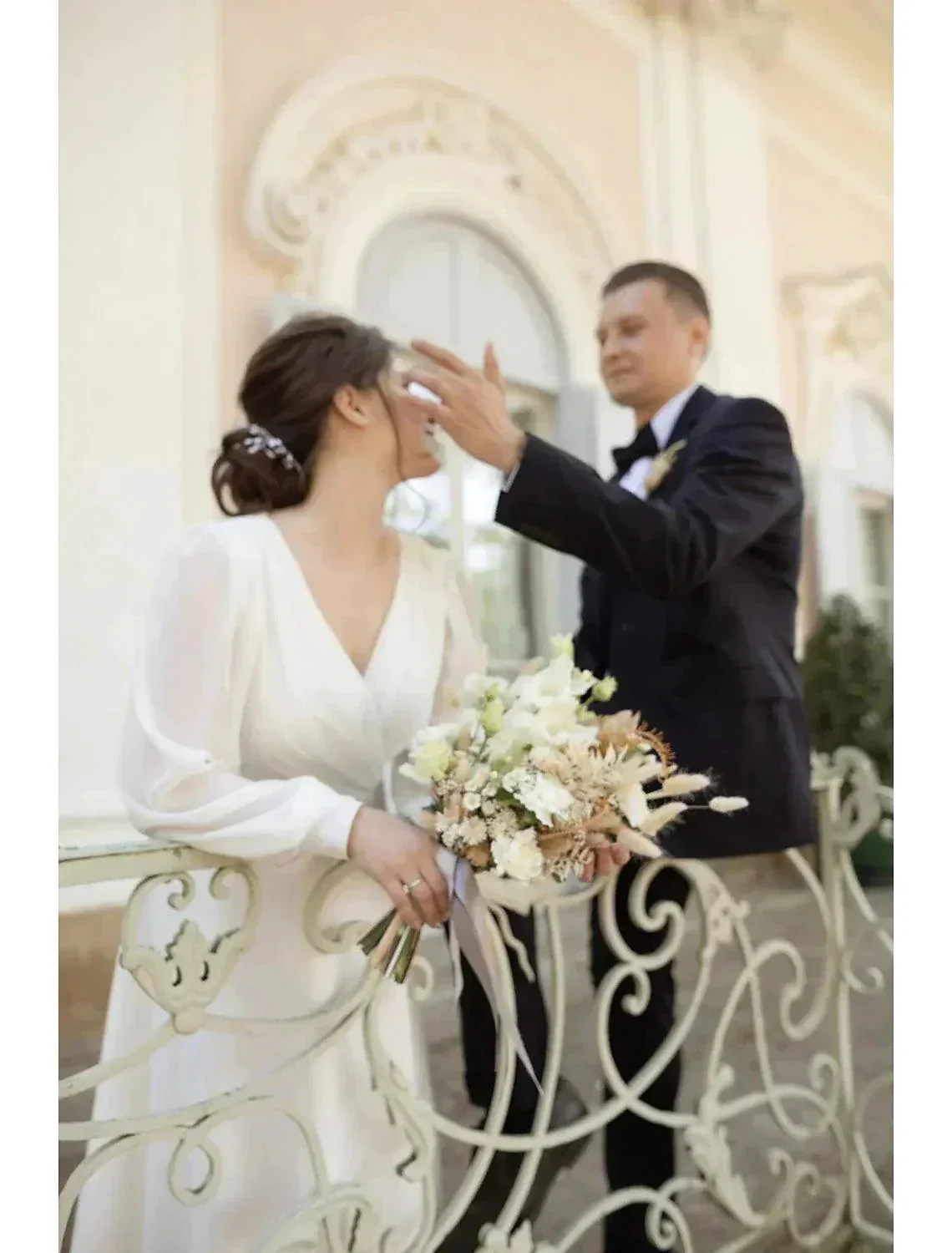 Reception Little White Dresses Wedding Dresses A-Line V Neck Long Sleeve Ankle Length Chiffon Bridal Gowns With Solid Color - Image 3