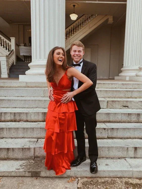 Red A-line Tiered Prom Dress Red Evening Gown Y6371 - Image 2