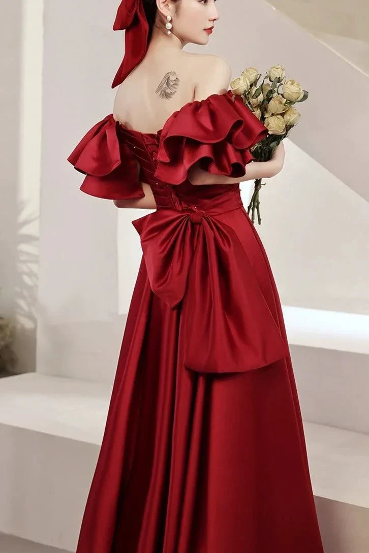 Red Ball Gown with Bell Sleeves and Lace UP Back Y6067 - Image 3