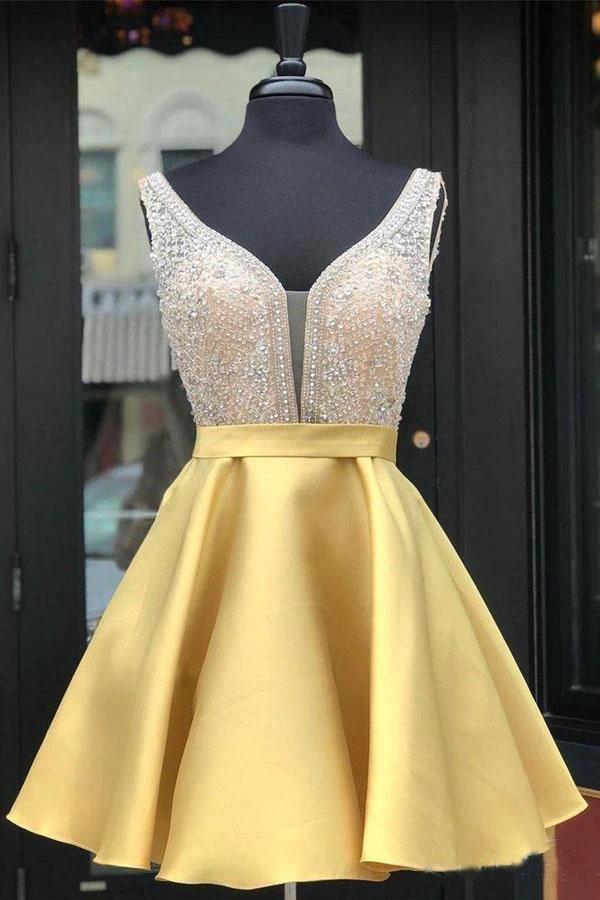Red Beaded Satin Homecoming Dresses with Pocket Short Prom Dresses PD290 - Image 6