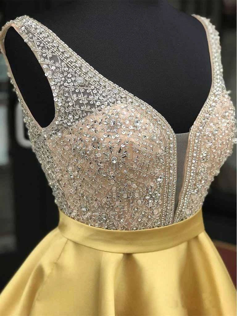 Red Beaded Satin Homecoming Dresses with Pocket Short Prom Dresses PD290 - Image 7