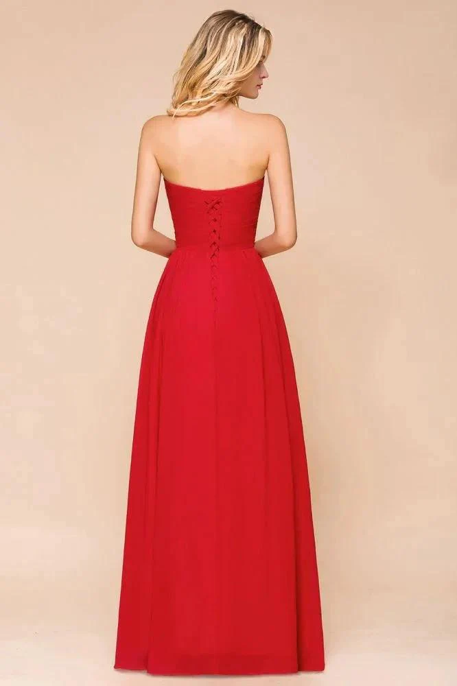 Red Charming Strapless Appliques Evening Maxi Dress Wedding Party Dress - Image 2